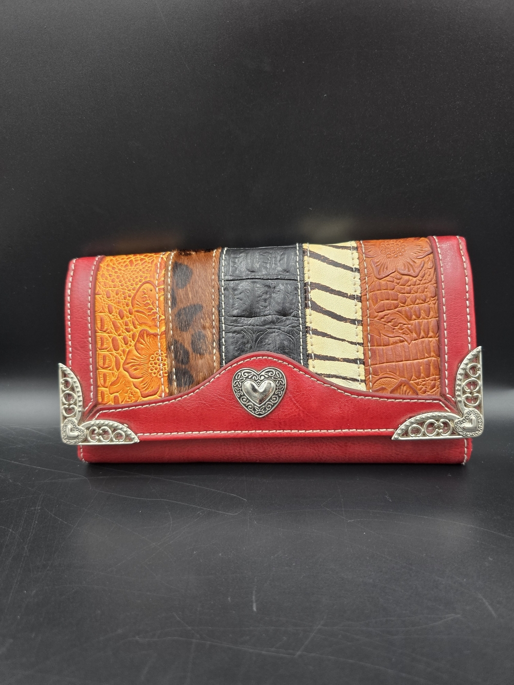 Brighton Multicolor Patchwork Wallet with Red Trim